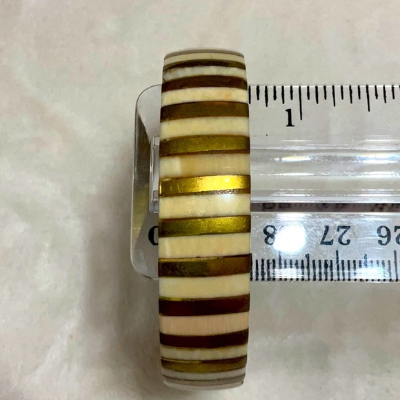 Vintage Bone Inlay Brass Bangle - Picture 4 of 5